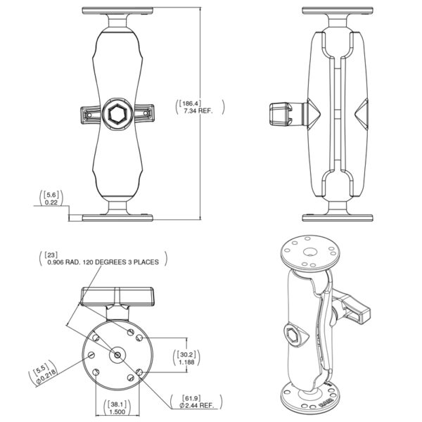 RAM® Universal Double Ball Mount with Two Round Plates Ram Mounts RAM-101 - immagine 3