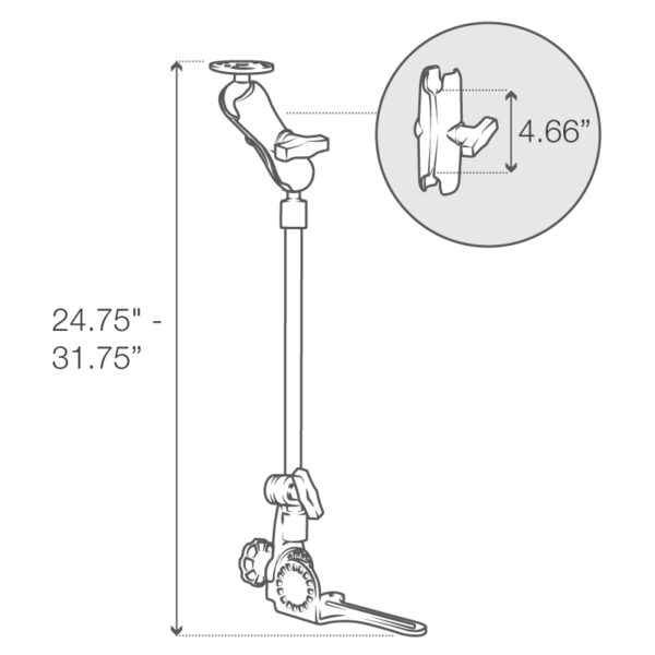 RAM Pod HD Vehicle Mount with 18" Aluminum Rod and Round Plate Ram Mounts RAM-316-HD-18-202U - immagine 3