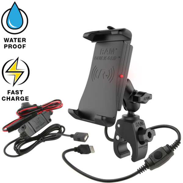 RAM® Quick-Grip™ Waterproof Wireless Charging Mount with Tough-Claw™ Ram Mounts RAM-B-400-A-UN14W-V7M