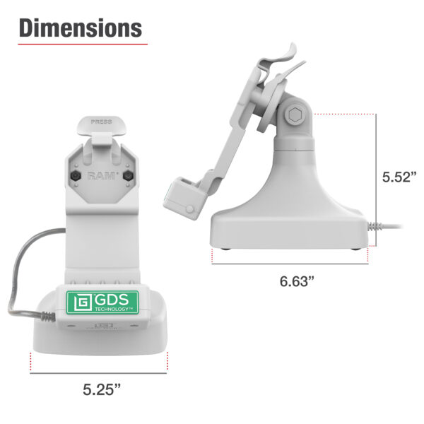 GDS Uni-Conn Tilt e Swivel Dock con PoE con Data - Gray Ram Mounts RAM-GDS-DOCK-D14-U1E-2A-GRY - immagine 7