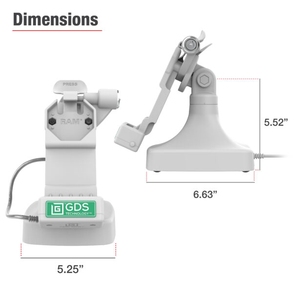 GDS Uni-Conn Locking Tilt e Swivel Dock con PoE con Data - Gray Ram Mounts RAM-GDS-DOCKLR-D14-U1E-2A-GRY - immagine 8