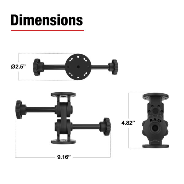 RAM Dual Straight Pivot Mount con Knob Ram Mounts RAP-101-PV4-2SU - immagine 3