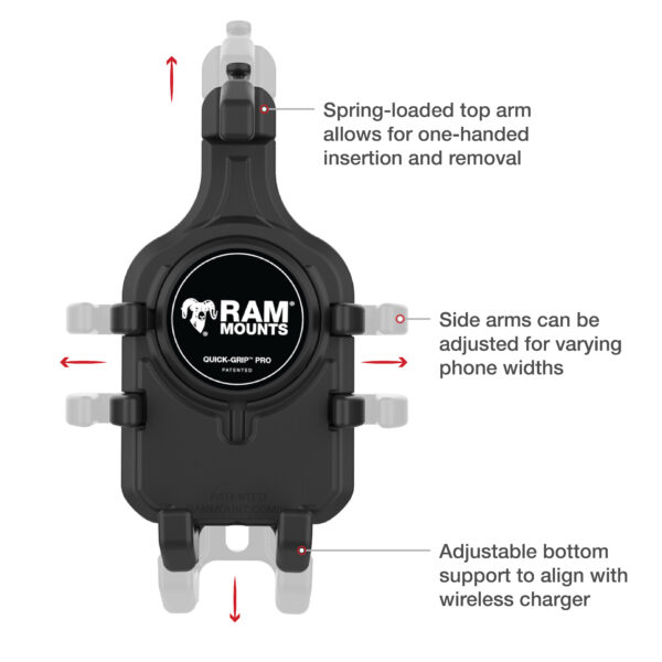 RAM® Quick-Grip™ Pro Phone Mount with Handlebar U-Bolt Base - Short Ram Mounts RAM-B-149Z-A-PD5U - immagine 4