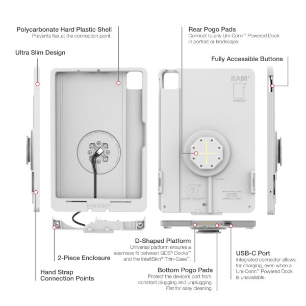 IntelliSkin® Thin-Case™ for iPad Pro 11 (M4) (D Shape & Rear Pads) Gray Ram Mounts RAM-GDS-SKIN-AP45-M4-TCDB-GRY - immagine 5